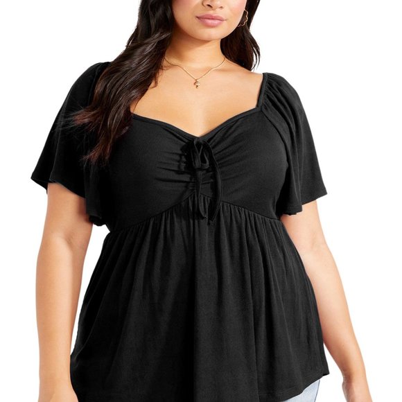 Black Plus Size Ruched Front Babydoll Top - Picture 10 of 16